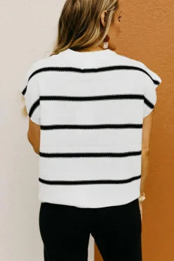 Fashion Dear-Lover Striped Batwing Sleeve Sweater Tee White