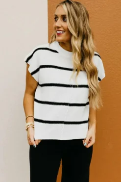 Fashion Dear-Lover Striped Batwing Sleeve Sweater Tee White