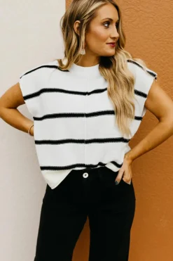 Fashion Dear-Lover Striped Batwing Sleeve Sweater Tee White