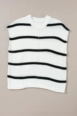 Fashion Dear-Lover Striped Batwing Sleeve Sweater Tee White