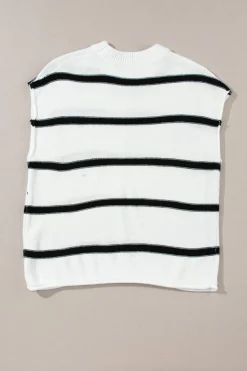 Fashion Dear-Lover Striped Batwing Sleeve Sweater Tee White