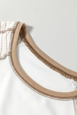 Online Dear-Lover Striped Bracelet Sleeve Raglan Patchwork Top White