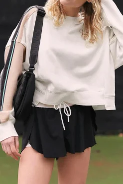 Discount Dear-Lover Striped Color Block Exposed Seam Loose Active Sweatshirt White