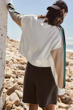 Discount Dear-Lover Striped Color Block Exposed Seam Loose Active Sweatshirt White