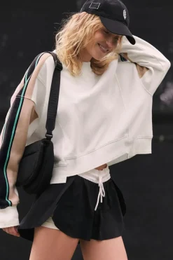 Discount Dear-Lover Striped Color Block Exposed Seam Loose Active Sweatshirt White