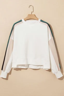 Discount Dear-Lover Striped Color Block Exposed Seam Loose Active Sweatshirt White