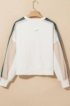 Discount Dear-Lover Striped Color Block Exposed Seam Loose Active Sweatshirt White