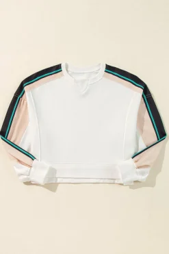 Discount Dear-Lover Striped Color Block Exposed Seam Loose Active Sweatshirt White