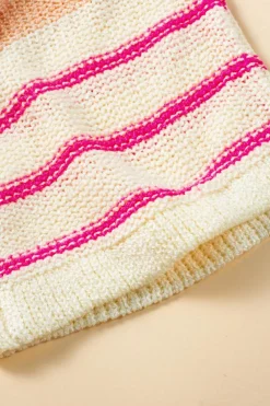 Sale Dear-Lover Striped Detail Wide Sleeve Lightweight Knitted Sweater White