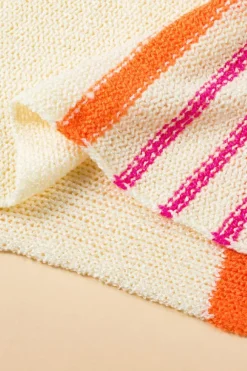 Sale Dear-Lover Striped Detail Wide Sleeve Lightweight Knitted Sweater White