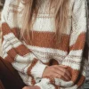 Best Dear-Lover Striped Knit Puff Sleeve Casual Sweater White