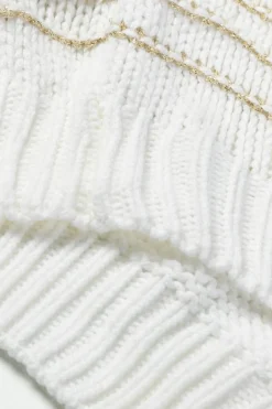 Best Dear-Lover Striped Knit Puff Sleeve Casual Sweater White