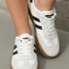 Fashion Dear-Lover Striped Lace-up Flat Sneakers White