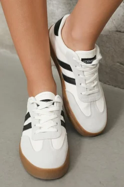 Fashion Dear-Lover Striped Lace-up Flat Sneakers White