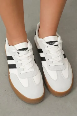 Fashion Dear-Lover Striped Lace-up Flat Sneakers White