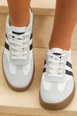 Fashion Dear-Lover Striped Lace-up Flat Sneakers White