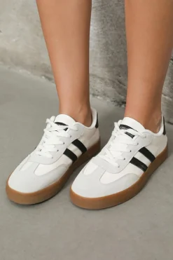 Fashion Dear-Lover Striped Lace-up Flat Sneakers White