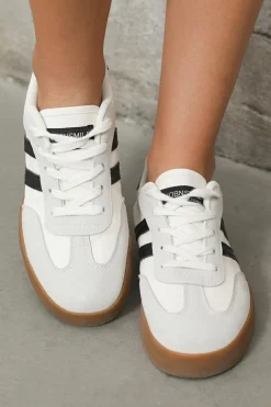 Fashion Dear-Lover Striped Lace-up Flat Sneakers White