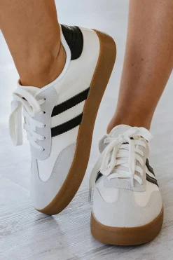 Fashion Dear-Lover Striped Lace-up Flat Sneakers White