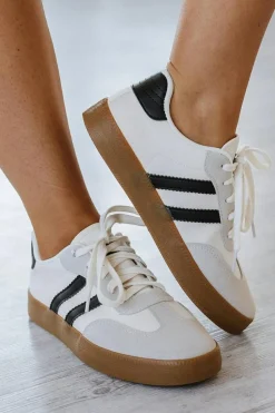 Fashion Dear-Lover Striped Lace-up Flat Sneakers White