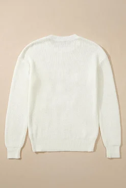 Hot Dear-Lover Striped Merry Bright Letter Christmas Sweater White