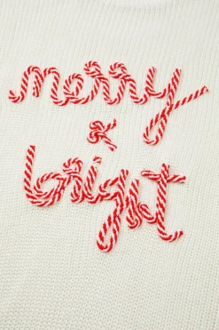 Hot Dear-Lover Striped Merry Bright Letter Christmas Sweater White