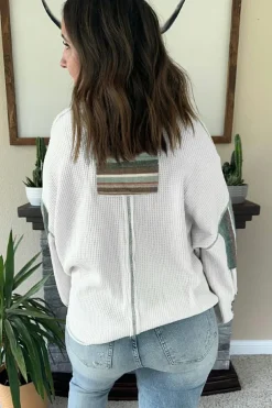 Online Dear-Lover Striped Patchwork Exposed Seam Waffle Knit Top White
