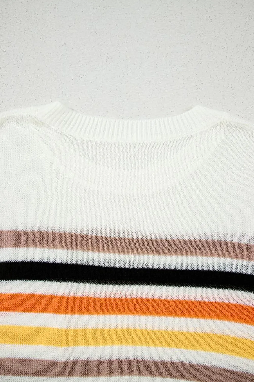Fashion Dear-Lover Striped Pocketed Loose Fit Crewneck Knitted T Shirt White