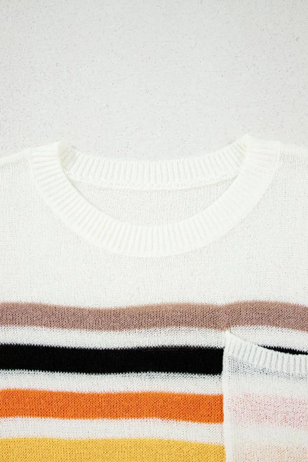 Fashion Dear-Lover Striped Pocketed Loose Fit Crewneck Knitted T Shirt White