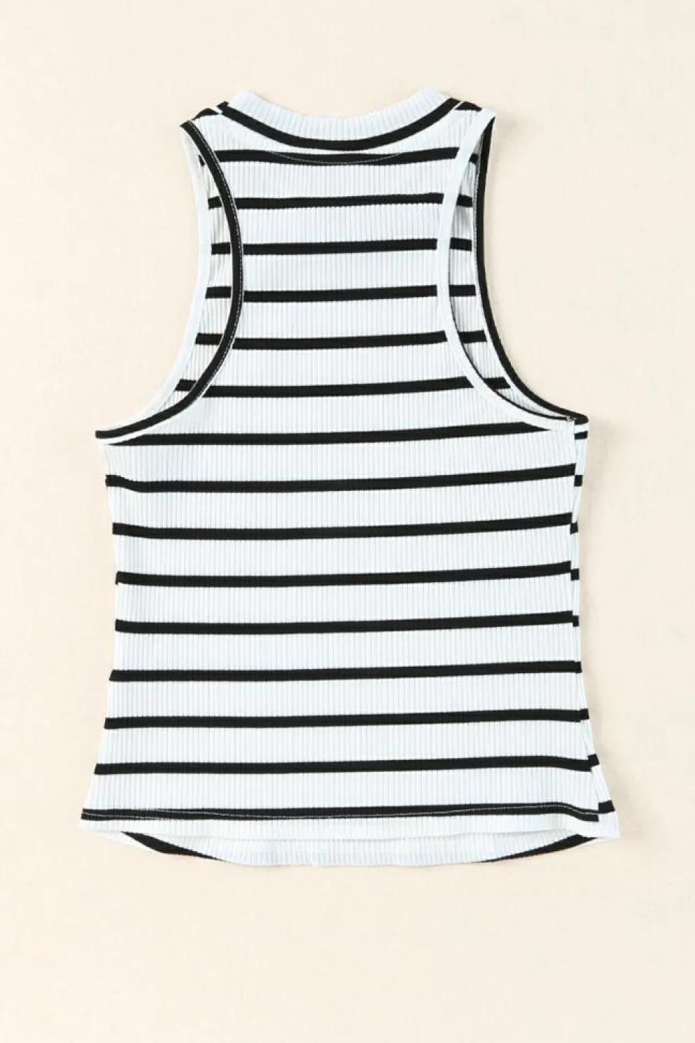 New Dear-Lover Striped Print Ribbed O-neck Sleeveless Top White