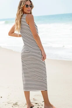 Outlet Dear-Lover d Print Sleeveless Buttoned Maxi Dress White Stripe