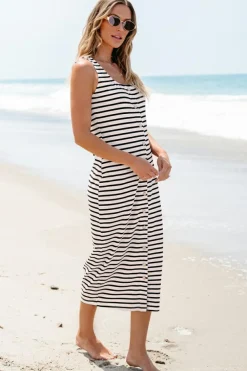 Outlet Dear-Lover d Print Sleeveless Buttoned Maxi Dress White Stripe
