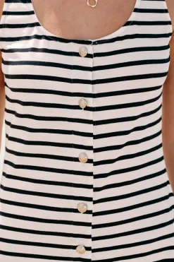 Outlet Dear-Lover d Print Sleeveless Buttoned Maxi Dress White Stripe