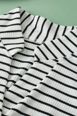 Best Dear-Lover Striped V Neck Buttoned Tank Top White
