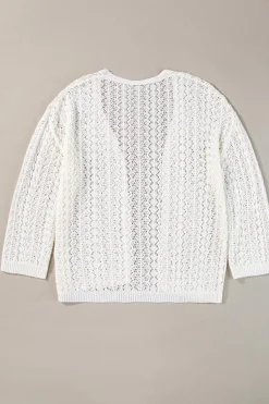 New Dear-Lover Stylish Hollow Out Knit Drop Shoulder Cardigan White