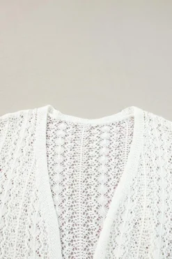 New Dear-Lover Stylish Hollow Out Knit Drop Shoulder Cardigan White