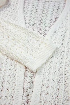 New Dear-Lover Stylish Hollow Out Knit Drop Shoulder Cardigan White