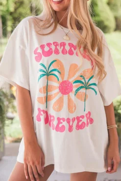 Clearance Dear-Lover SUMMER FOREVER Flower Graphic T Shirt White