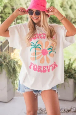 Clearance Dear-Lover SUMMER FOREVER Flower Graphic T Shirt White