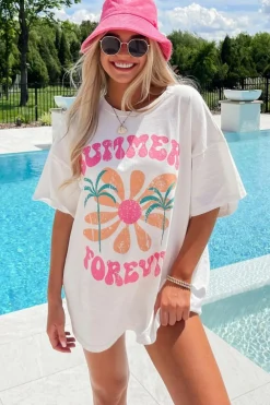 Clearance Dear-Lover SUMMER FOREVER Flower Graphic T Shirt White