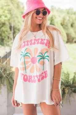 Clearance Dear-Lover SUMMER FOREVER Flower Graphic T Shirt White