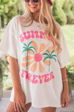 Clearance Dear-Lover SUMMER FOREVER Flower Graphic T Shirt White