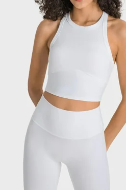 Hot Dear-Lover Supportive Racerback Cropped Workout Tank Top White