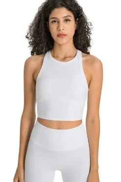 Hot Dear-Lover Supportive Racerback Cropped Workout Tank Top White