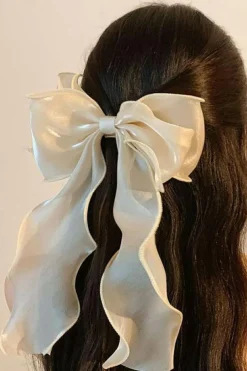 Discount Dear-Lover Sweet Bow Knot Long Tails Large Hair Clip White