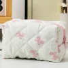 Fashion Dear-Lover Sweet Bow Knot Print Quilted Zipper Cosmetic Bag White