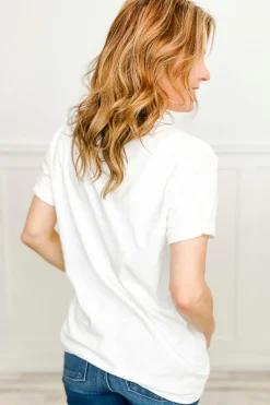 Clearance Dear-Lover Sweet Bow Knot Print O Neck Casual T Shirt White