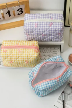 Fashion Dear-Lover Sweet Bow Knot Print Quilted Zipper Cosmetic Bag White