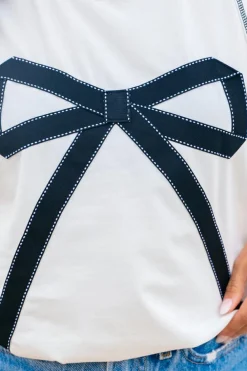 Outlet Dear-Lover Sweet Bow Stitching Trim Sleeveless Top White