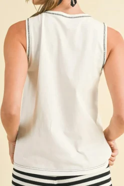 Outlet Dear-Lover Sweet Bow Stitching Trim Sleeveless Top White
